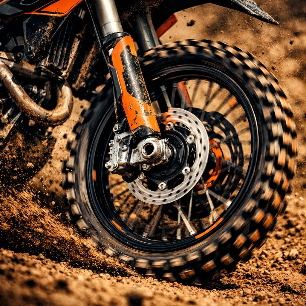 Nærbillede af motocrosshjul i mudder under fuld fart